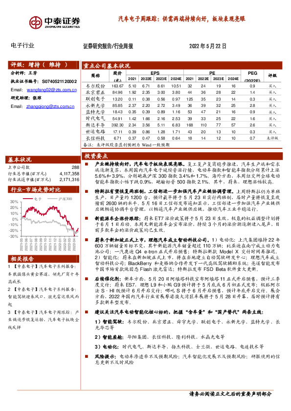 汽车电子周跟踪：供需两端持续向好，板块表现亮眼