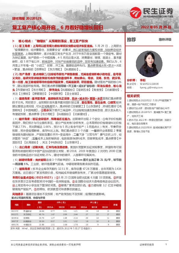 建材周报：复工复产核心周开启，6月看好稳增长回归