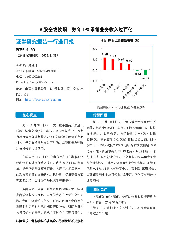 非银金融行业日报：A股全线收阳 券商IPO承销业务收入过百亿