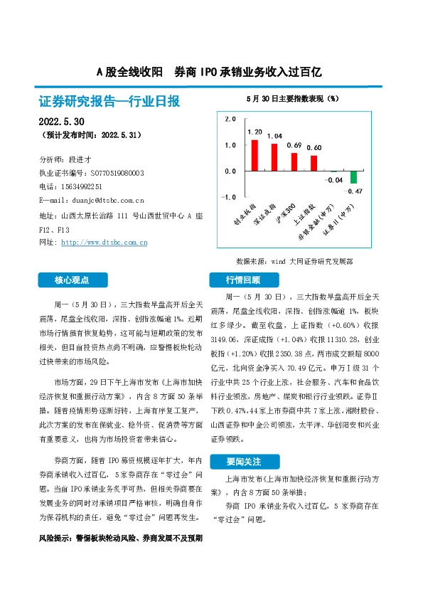 非银金融行业日报：A股全线收阳 券商IPO承销业务收入过百亿