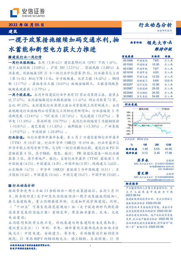 建筑：一揽子政策措施继续加码交通水利，抽水蓄能和新型电力获大力推进