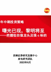 家电行业2022年中期投资策略：曙光已现，黎明将至——把握低估值龙头及强α标的