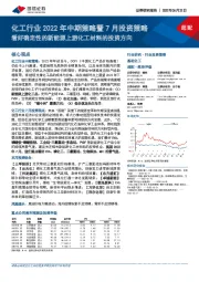 化工行业2022年中期策略暨7月投资策略：看好确定性的新能源上游化工材料的投资方向