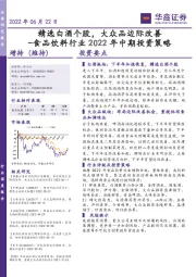 食品饮料行业2022年中期投资策略：精选白酒个股，大众品边际改善