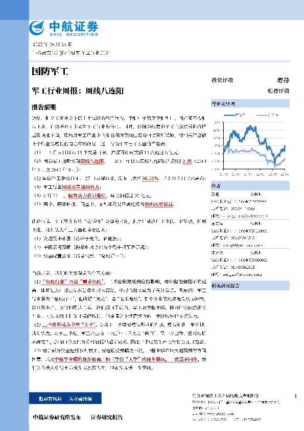 军工行业周报：周线八连阳