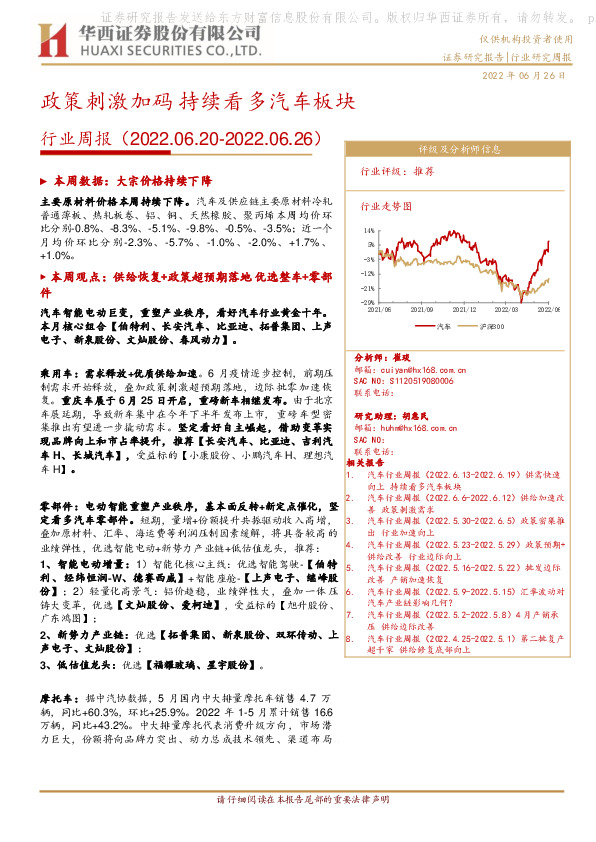 汽车行业周报：政策刺激加码 持续看多汽车板块
