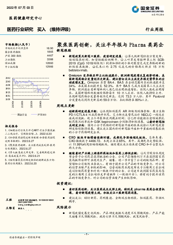 医药行业研究：聚焦医药创新，关注半年报与Pharma类药企