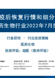 医药生物行业2022年7月投资策略：积极布局疫后恢复行情和细分赛道龙头