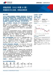 保险周报（2022年第29周）：寿险新单环比改善，财险延续涨势