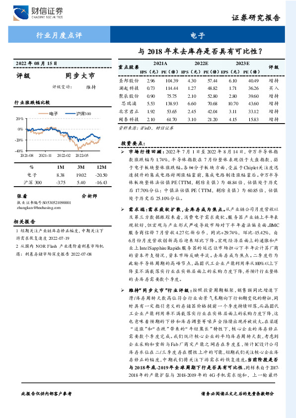 电子行业月度点评：与2018年末去库存是否具有可比性？