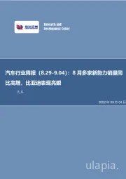 汽车行业周报：8月多家新势力销量同比高增，比亚迪表现亮眼