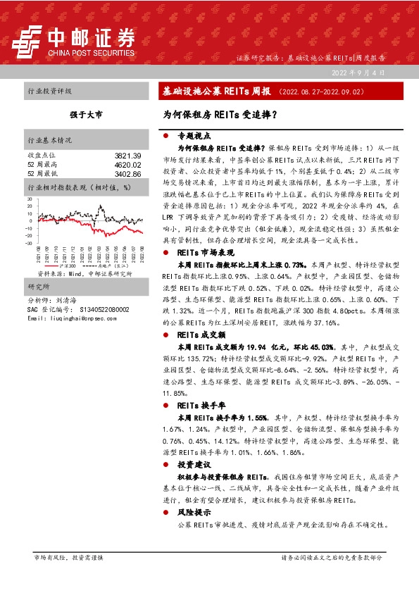 基础设施公募REITs周报：为何保租房REITs受追捧？