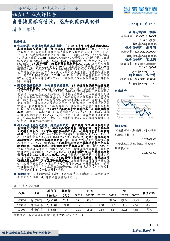 证券Ⅱ行业点评报告：自营拖累券商营收，龙头表现仍具韧性