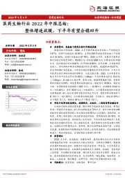 医药生物行业2022年中报总结：整体增速放缓，下半年有望企稳回升