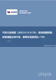 汽车行业周报：板块短期回调，政策提振主线不变，乘用车批发同比+19%