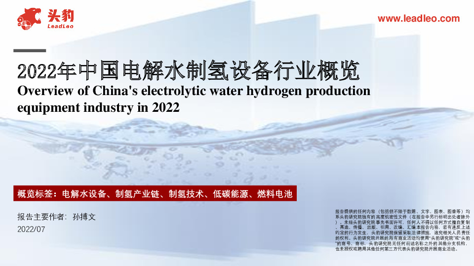 2022年中国电解水制氢设备行业概览
