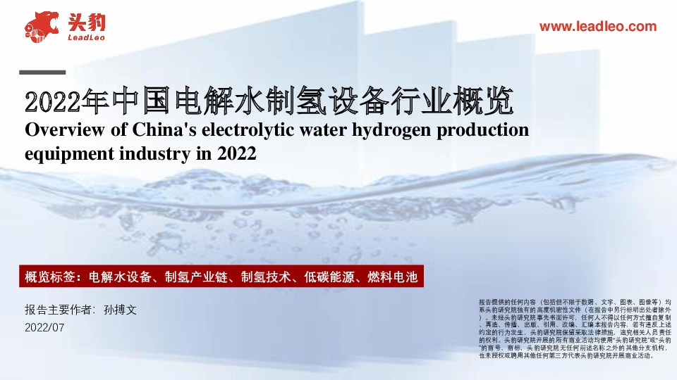 2022年中国电解水制氢设备行业概览
