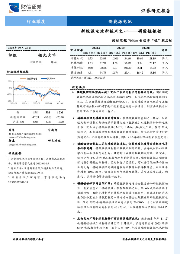 新能源电池新技术之一——磷酸锰铁锂：续航里程700km电动车“锰”想启航