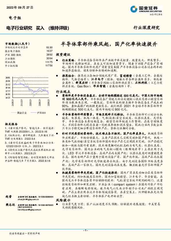 电子行业研究：半导体零部件乘风起，国产化率快速提升
