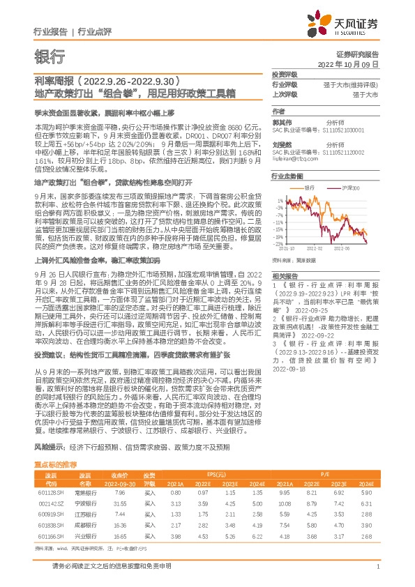 银行利率周报：地产政策打出“组合拳”，用足用好政策工具箱