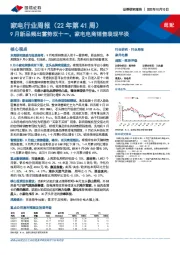 家电行业周报（22年第41周）：9月新品频出蓄势双十一，家电电商销售表现平淡