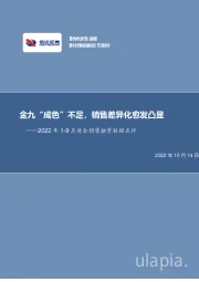 2022年1-9月房企销售融资数据点评：金九“成色”不足，销售差异化愈发凸显