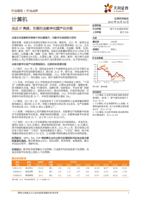 计算机：央企IT亮剑，引领行业数字化国产化升级