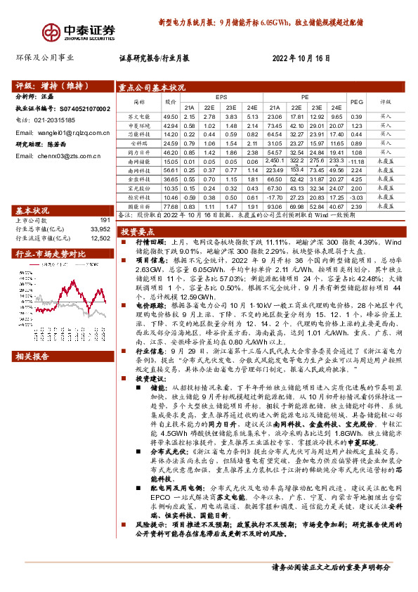 新型电力系统月报：9月储能开标6.05GWh，独立储能规模超过配储
