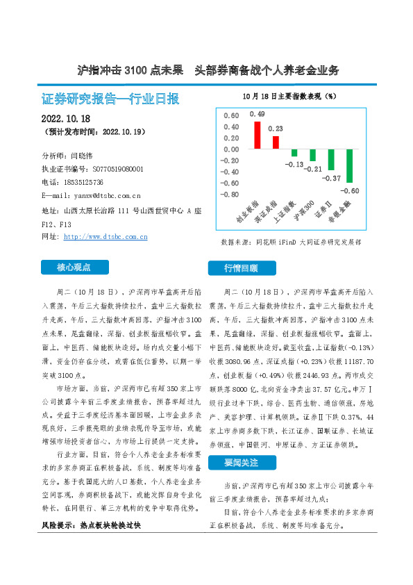 非银金融行业日报：沪指冲击3100点未果 头部券商备战个人养老金业务