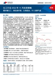 化工行业2022年11月投资策略：看好氟化工、高性能纤维、生物柴油、TDI的景气度