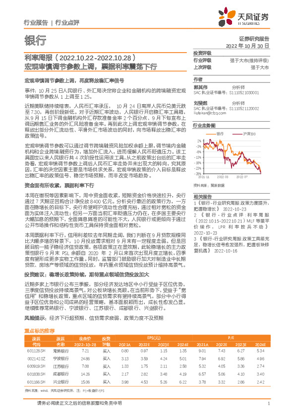 银行利率周报：宏观审慎调节参数上调，票据利率震荡下行