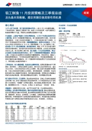 轻工制造11月投资策略及三季报总结：龙头基本面稳健，建议把握估值底部布局机遇