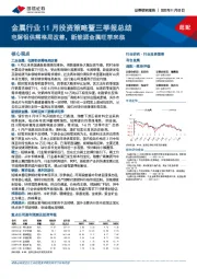 金属行业11月投资策略暨三季报总结:电解铝供需格局改善,新能源金属旺季来临