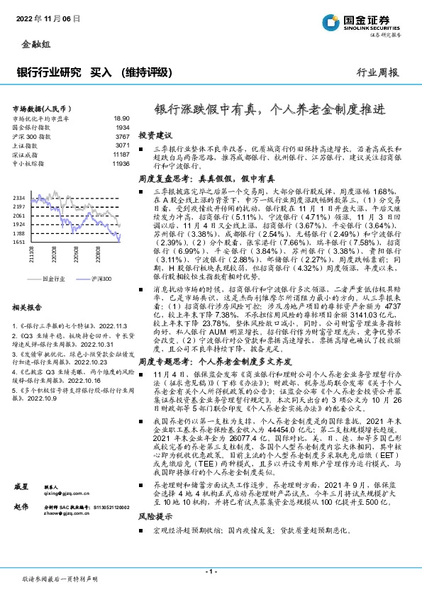 银行行业研究：银行涨跌假中有真，个人养老金制度推进