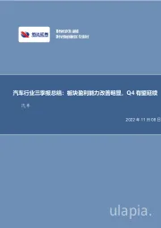 汽车行业三季报总结：板块盈利能力改善明显，Q4有望延续