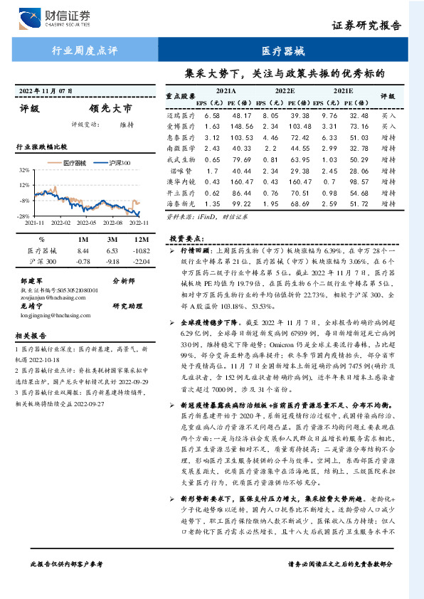 医疗器械行业周度点评：集采大势下，关注与政策共振的优秀标的