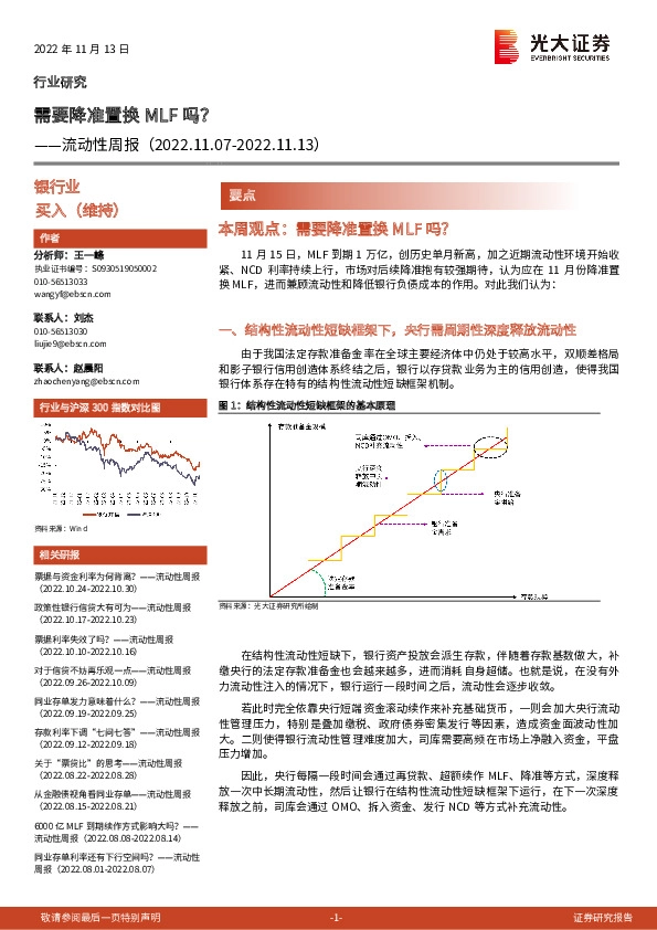 银行业流动性周报：需要降准置换MLF吗？