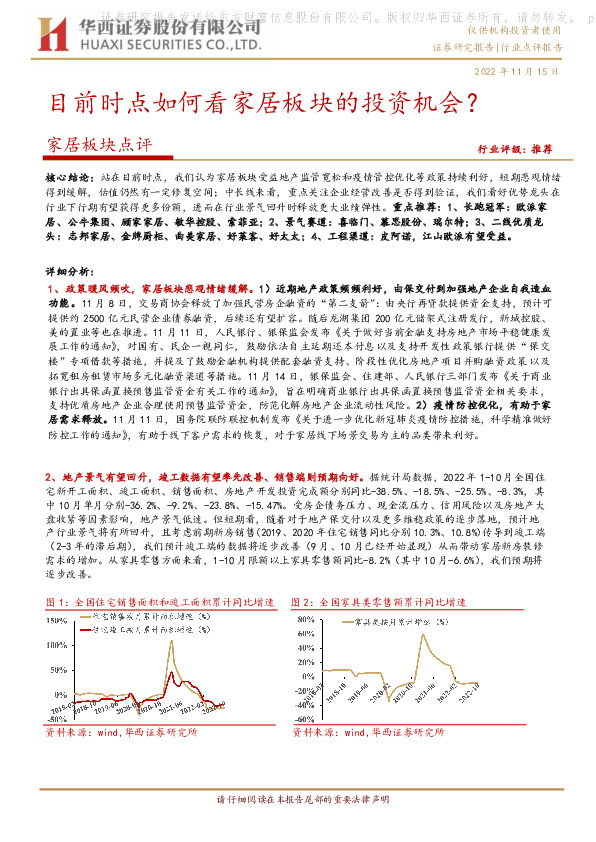 目前时点如何看家居板块的投资机会？