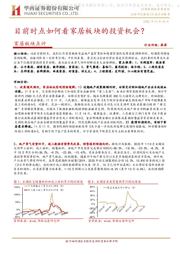 目前时点如何看家居板块的投资机会？