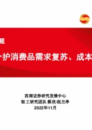 轻工行业专题：关注个护消费品需求复苏、成本改善