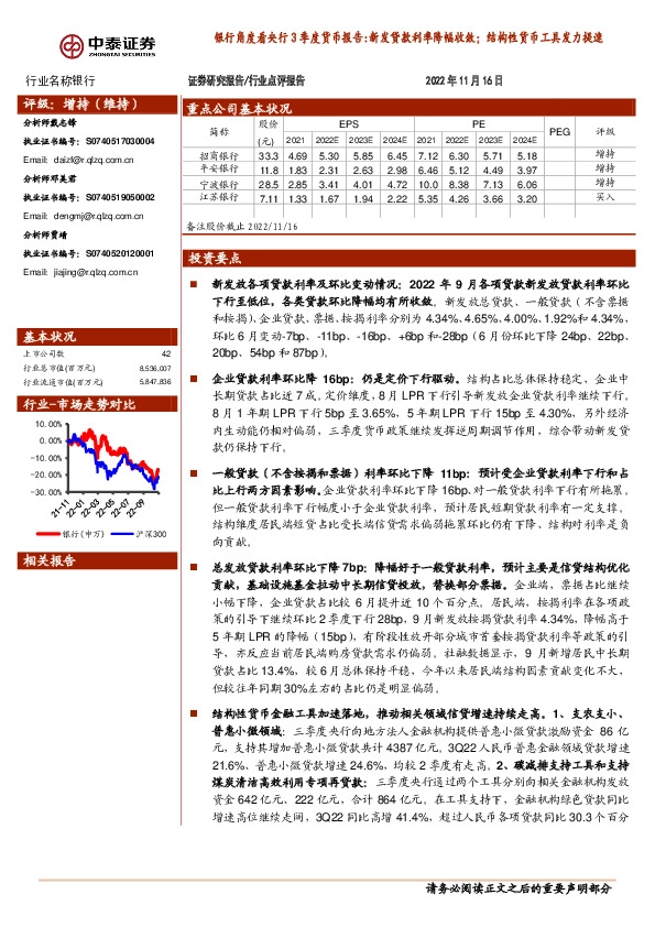 银行角度看央行3季度货币报告：新发贷款利率降幅收敛；结构性货币工具发力提速