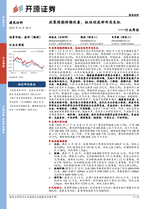 建筑材料行业周报：政策预期持续改善，板块迎底部布局良机