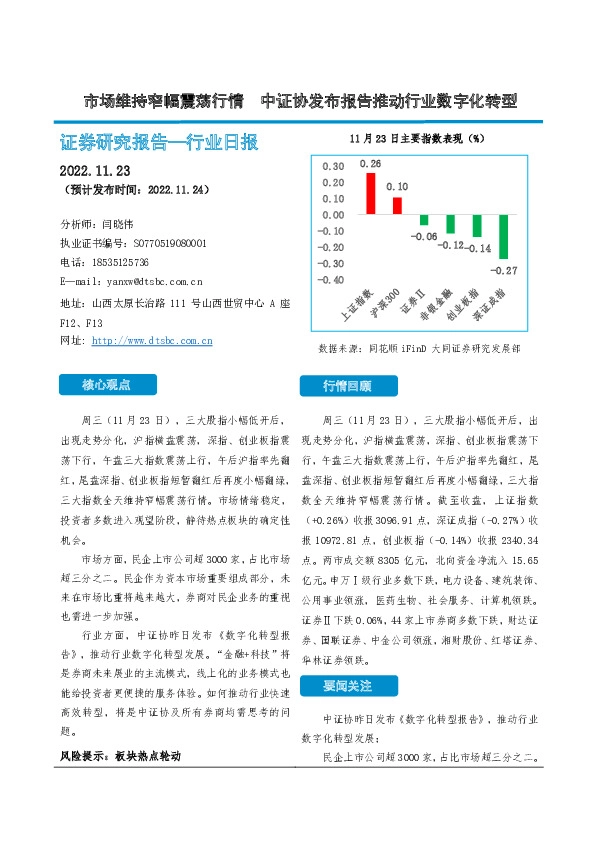 非银金融行业日报：市场维持窄幅震荡行情 中证协发布报告推动行业数字化转型