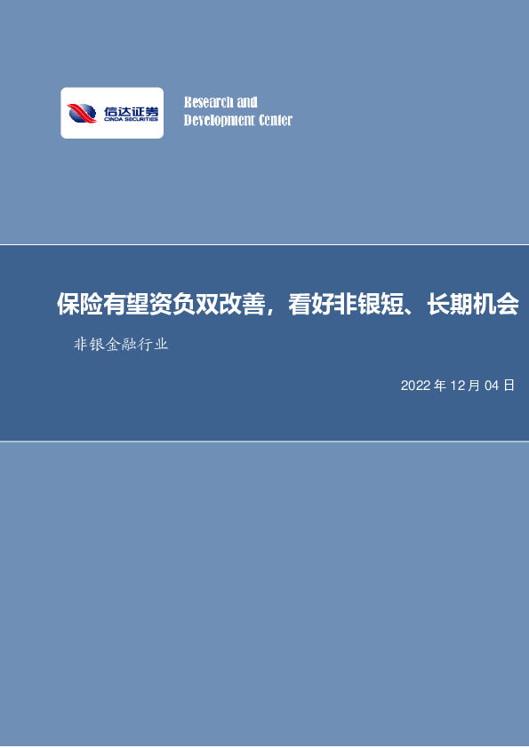 非银金融行业周报：保险有望资负双改善，看好非银短、长期机会