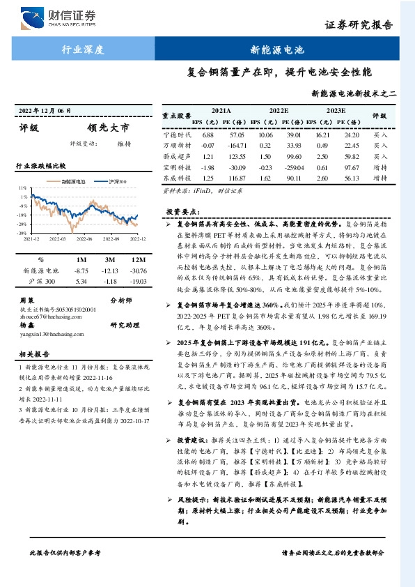 新能源电池新技术之二：复合铜箔量产在即，提升电池安全性能