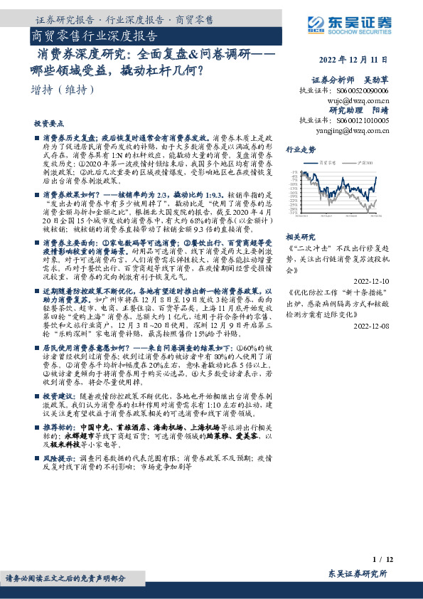 商贸零售行业深度报告：消费券深度研究：全面复盘&问卷调研——哪些领域受益，撬动杠杆几何？