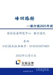 银行股2023年投资策略：峰回路转