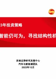 汽车行业2023年投资策略：电动智能仍可为，寻找结构性机会