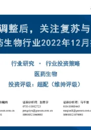 医药生物行业2022年12月投资策略：防疫政策调整后，关注复苏与创新主线