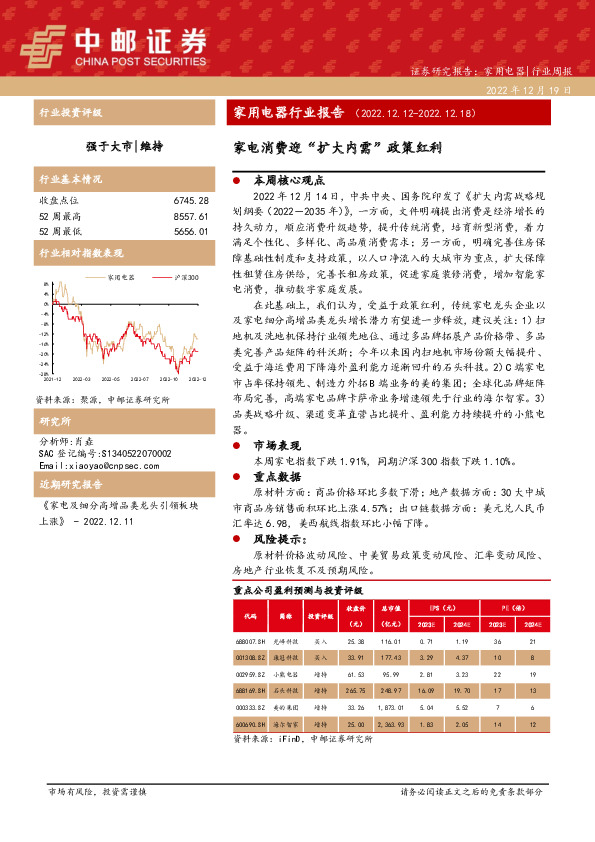 家用电器行业报告：家电消费迎“扩大内需”政策红利